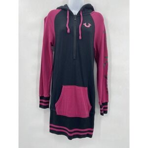 True Religion Women's Oversized Hoodie Sweatshirt‎ Dress Sz XS/TP Black/Violet